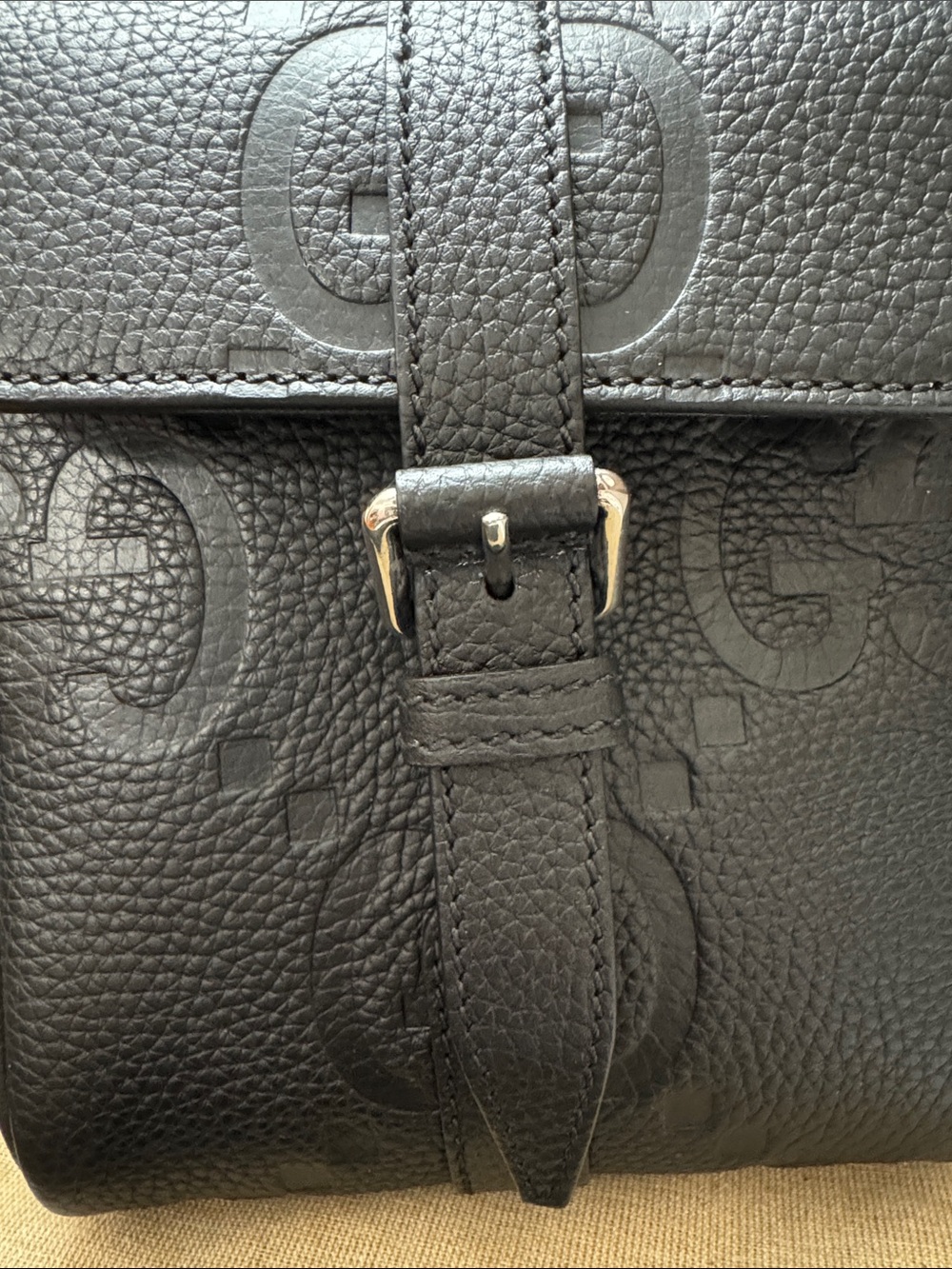 Gucci Jumbo GG Small Black Embossed Leather Messenger Bag - Picture 2 of 13